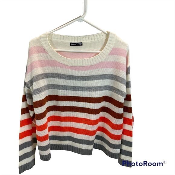 Shein Ladies Striped Knit Boat Neck Sweater Size Large - Picture 7 of 11